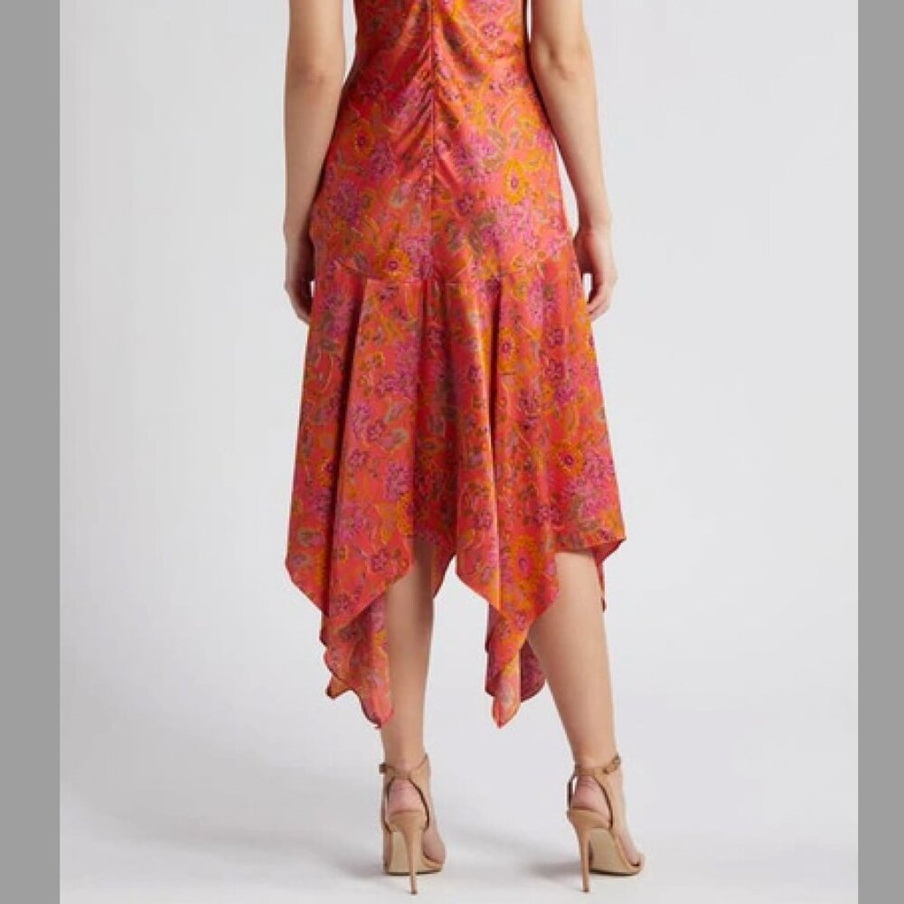 MELLODAY Floral Print Ruched Satin Midi Dress - Women's Small - New with Tags - Picture 3 of 8